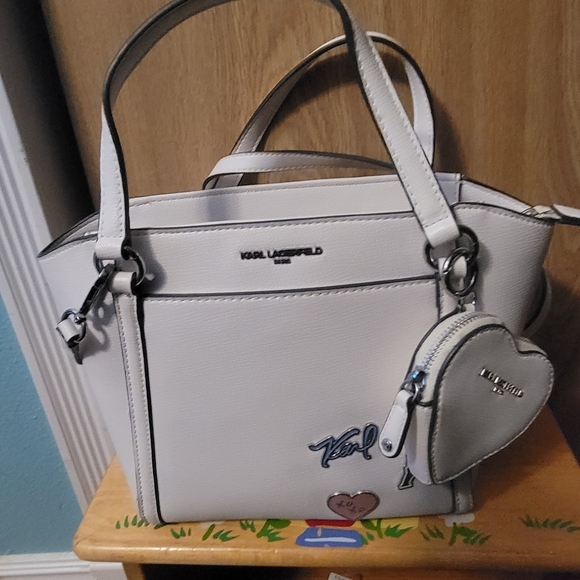 Karl Lagerfeld Handbags - Karl Lagerfeld White Tote Bag with Heart Charm